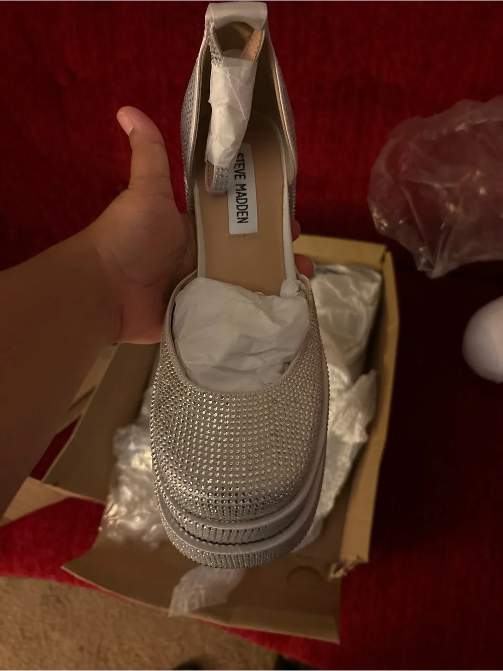 Steve Madden Charlize-R rhinestones Silver Platform Heel